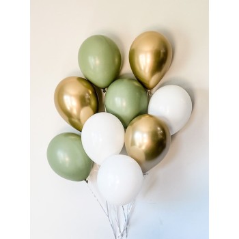 Μπαλόνια  σε χρώμα ευκάλυπτου και χρυσό 